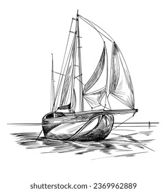 boat ink drawn yacht hand sketch illustration outline stock vector illustration