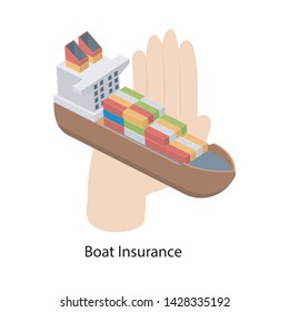 
Boat insurance design in isometric icon 
