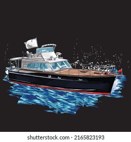 boat isolated on black background for poster, t-shirt print, business element, social media content, blog, sticker, vlog, and card. vector illustration.