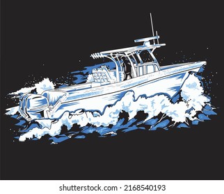 boat isolated on black background for poster, t-shirt print, business element, social media content, blog, sticker, vlog, and card. vector illustration.