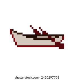 Boat isolated on white background. Pixel art. Vector illustration.