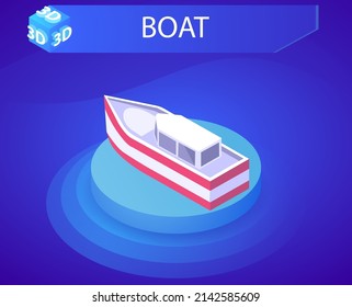 Boat isometric design icon. Vector web illustration. 3d colorful concept