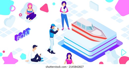 Boat isometric design icon. Vector web illustration. 3d colorful concept