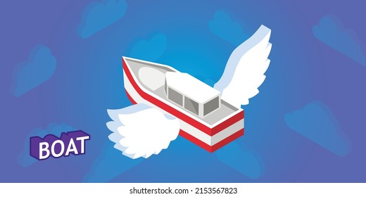 Boat isometric design icon. Vector web illustration. 3d colorful concept