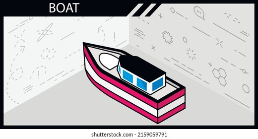 Boat isometric design icon. Vector web illustration. 3d colorful concept