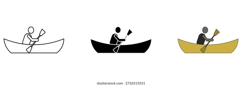 Icono de conjunto de kayak de barco simple sobre fondo blanco