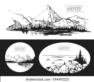  Boat, a lake, pier, mountains. Hand drawn illustration converted to vector
Great for travel ads, brochures, labels, flyer decor, apparel, t-shirt print. 