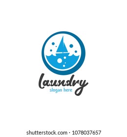 Boat Laundry Logo Design Icon Template. Cleaning Service Vector Illustration