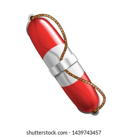 Boat Life Ring For Safe Drowning Human Vector. Red And White Emergency Assistance Lifebuoy Ring With Cord. Help Sos Drowner Buoyancy Circle Mockup Side View Realistic 3d Illustration