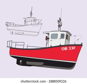 Boat Line Art und farbige Version