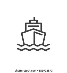 Boat Line Icon, Outline Vector Sign, Linear Style Pictogram Isolated On White. Ship By Sea Symbol, Logo Illustration