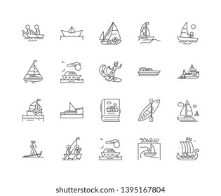 Boat line icons, signs, vector set, outline illustration concept 