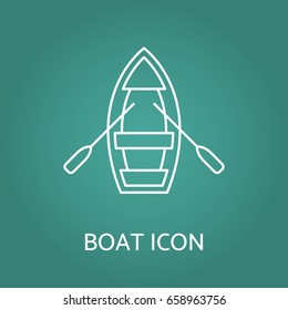 Boat linear icon. Top view outline contour pictogram of rowing boat. Design for tag, label, banner, t-shirt, sticker, business and visit card, flyer, postcard, logo. Vector illustration.
