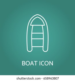 Boat linear icon. Top view outline contour pictogram of kayak or canoe. Design for tag, label, banner, t-shirt, sticker, business and visit card, flyer, postcard, logo. Vector illustration.