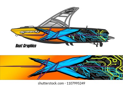 Boat livery Graphic vector. abstract racing shape with grunge background design for vehicle vinyl wrap 
