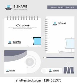 Boat Logo, Calendar Template, CD Cover, Diary and USB Brand Stationary Package Design Vector Template