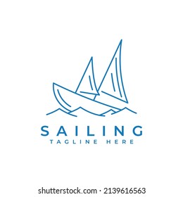 Boat logo design in line art style, boat logo monoline design vector illustration