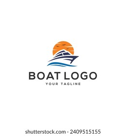 boat logo design sunset view maritime nautical icon