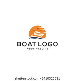 boat logo design sunset view maritime nautical icon