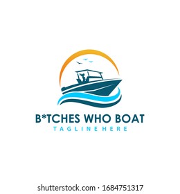 Boat logo with girl driver vector stock