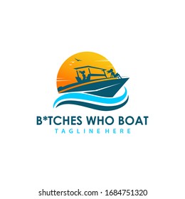 Boat logo with girl driver vector stock