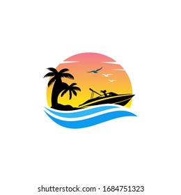 Boat logo with girl driver vector stock