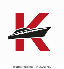 Boat Logo With K Letter. Ship Icon, Yacht Logo Symbol