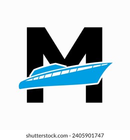 Boat Logo With M Letter. Ship Icon, Yacht Logo Symbol