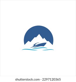 Bootlogos mit Boot und Bergkombination, geeignet für verschiedene Firmenmarken mit maximaler Wirkung.