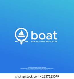 Boat logo with navigation icon modern style