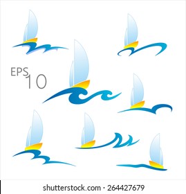 Boat logo on a wave on a white background