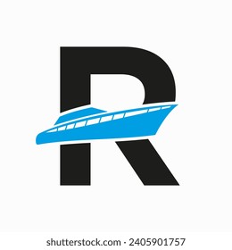 Boat Logo With R Letter. Ship Icon, Yacht Logo Symbol