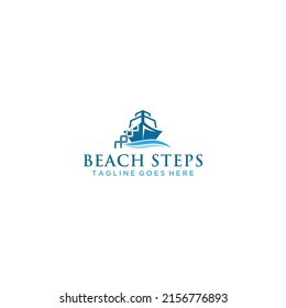 Boat Logo and Steps Design Template Vector Graphic Branding Element.