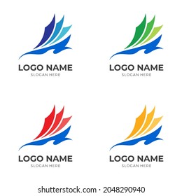 boat logo template with flat colorful style