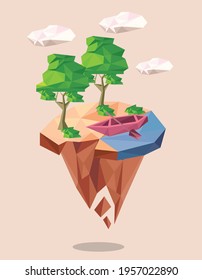 barco en la escena de estilo de lowpoly
