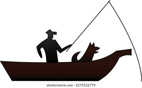 Boat, man on a boat, dog, dog in a boat, fishing