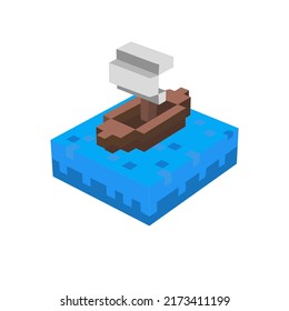 boat in the middle of the ocean in the shape of a block
