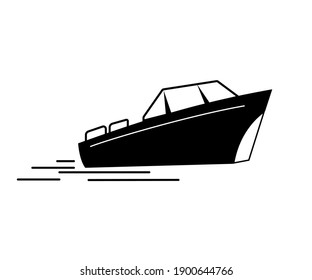 The boat. Minimalism style, black on white. Vector, isolated.