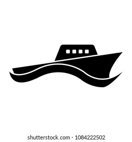 Boat monochrome icon. illustration of a ship sailing in the ocean and faced with the ocean waves.- vector