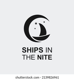 boat with moon logo design vector silhouette illustration