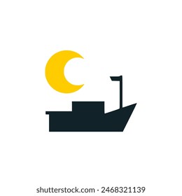 boat and moon logo vector illustration template design