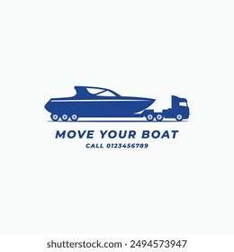 Boat moving trailer logo. Boat transport icon vector illustration. Isolated object on background.