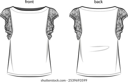 Boat Neck Flutter Sleeve Top