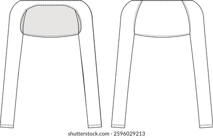 boat neck long sleeve open front low cut cutout crop cropped blouse top template technical drawing flat sketch cad mockup fashion woman design style model 