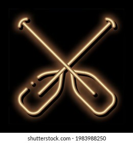 Boat Oars Canoeing neon light Signector vector. Icono brillante. ilustración de símbolo transparente