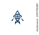 Boat with oars combination with fish logo design.