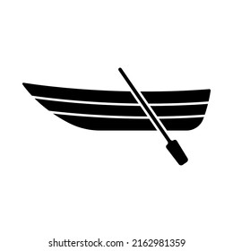 Boat with oars icon. Black silhouette. Side view. Vector simple flat graphic illustration. Isolated object on a white background. Isolate.