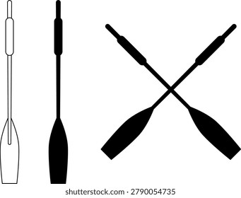Boat oars icons set. Types of oars Bundle Silhouette Vector, rowing, plastic, Wooden Boat Oars vector illustrations.