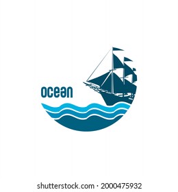 boat and ocean vector that says ocean, icon, logo, summer