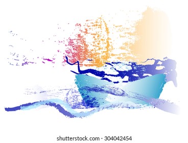 Boat in the ocean,Abstract watercolor design for background,Vector illustration